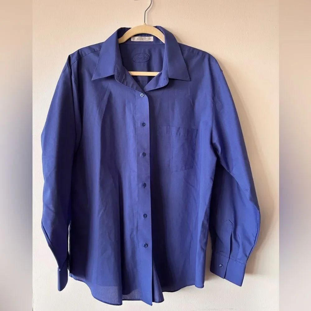 Foxcroft Women’s Cotton Blend Wrinkle Free Blue Button Down Dress Shirt Sz 16